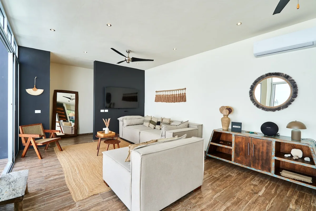 Casa Flamingo master bedroom with king bed and contemporary design in La Veleta vacation rental