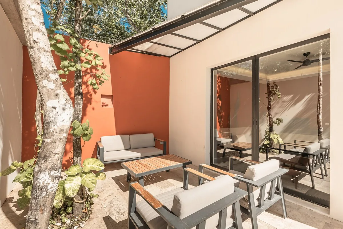 Casa Sueño designer kitchen with modern appliances and natural materials in tropical setting